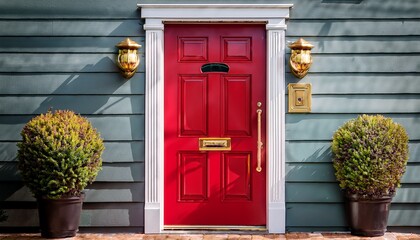 bold red front door with mail slot and brass hardware for stylish home entrance inspiration