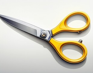 bright yellow handled scissors with sharp metal blades isolated on clean white background image