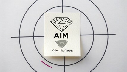 White card with a diamond aiming at a target graphic