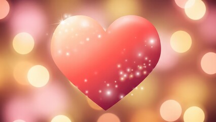 Shimmering red heart centerpiece against warm golden pink bokeh background for love event