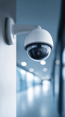 Modern dome security camera mounted indoors for surveillance and monitoring.
