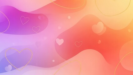 Modern vibrant abstract background featuring flowing liquid shapes gold outlines and scattered small hearts for romantic celebration