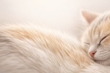 Fototapeta premium Soft Fur and Quiet Rest of a Cat Curled up Comfortably in a Warm Spot With Gentle Lighting in a Cozy Indoor Setting
