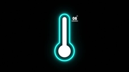 Neon Medical thermometer icon animation. Thats indicates weather temperature 06 degree increse or decline. Thermometer equipment showing hot or cold weather. Alpha channel