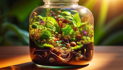  “Create a closed mini-ecosystem in a bottle using soil, plants, and small invertebrates. Observe the nutrient cycles, growth patterns, and interactions within your ecosystem over several weeks. Recor