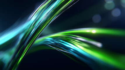 Abstract teal light trails forming dynamic futuristic motion on dark background.

