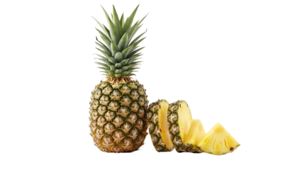 Fresh Pineapple with Sliced Pieces Isolated on a Black Background