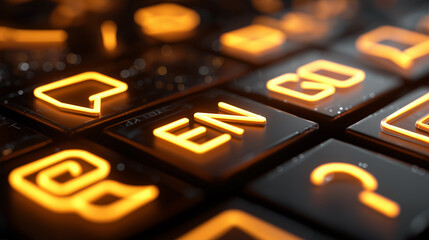 Glowing chat message icons float in a dark digital space symbolizing online communication and social media.
