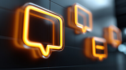 Glowing chat message icons float in a dark digital space symbolizing online communication and social media.
