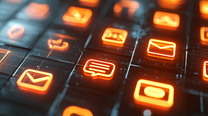 Glowing chat message icons float in a dark digital space symbolizing online communication and social media.
