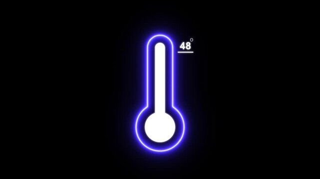 Neon thermometer shows the temperature of air or water at 48 degrees Celsius. Temperature increase global warming concept with alpha channel. 4k videos