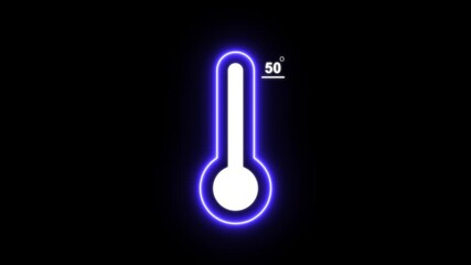 Neon thermometer shows the temperature of air or water at 50 degrees Celsius. Temperature increase global warming concept with alpha channel. 4k videos