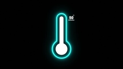 Neon thermometer shows the temperature of air or water at 50 degrees Celsius. Temperature increase global warming concept with alpha channel. 4k videos