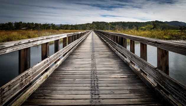 wooden bridge weathered planks straight ahead