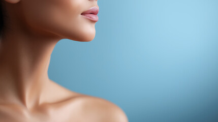 Naklejka premium Elegant close-up of a woman's neck and jawline highlighting natural beauty, skincare and minimal aesthetics. 