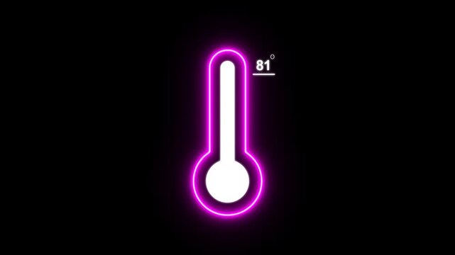 Neon celsius thermometer displayed 81 Degree hot or cold weather. 4K Video motion graphic animation, digital weather interface for cold climate and winter season concept