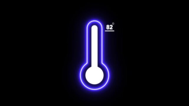 Neon celsius thermometer displayed 82 Degree hot or cold weather. 4K Video motion graphic animation, digital weather interface for cold climate and winter season concept