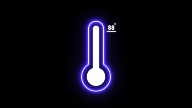 Thermometer equipment showing 88 degree hot or cold weather. 4K Video, Glowing neon line Meteorology thermometer measuring icon, celsius thermometer displayed