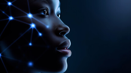 A futuristic human profile with glowing neural connections symbolizing artificial intelligence and digital cognition.
