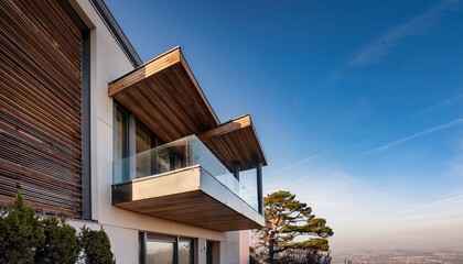 modern architectural balcony with sleek design against clear sky backdrop