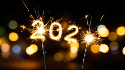 Sparkling 2026 numbers created with sparklers symbolize New Year celebration, future vision, and festive countdown.