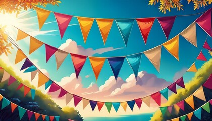 pennant banners with sky and branch in the background party and celebration events concept