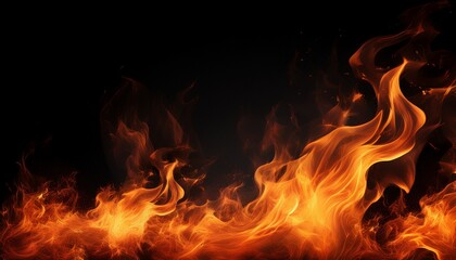 Fototapeta premium fire flames isolated on black background with copy space for your text generative ai