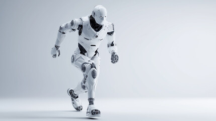 Humanoid robot running forward symbolizes agility, artificial intelligence, and advanced robotics technology.
