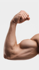 Muscular human arm flexing bicep symbolizing strength, power, and physical fitness.
