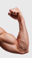 Muscular human arm flexing bicep symbolizing strength, power, and fitness.
