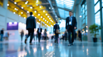 People walking through a large modern terminal symbolizing mobility, business, and urban movement.
