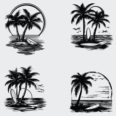 Beach Scene With Palm Tree SVG Bundle, Palm Tree SVG, Sunset SVG, Beach Scene SVG, Summer SVG, Vector, Silhouette, Sun With Palm Tree SVG 