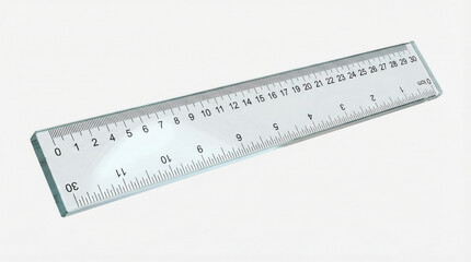 Clear plastic ruler placed on white surface with centimeter markings visible