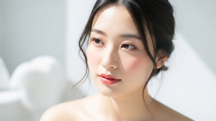 ラルメイクで微笑む若い女性