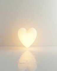 glowing heart shaped lamp illuminates reflective surface creating warm romantic atmosphere and soft shadows