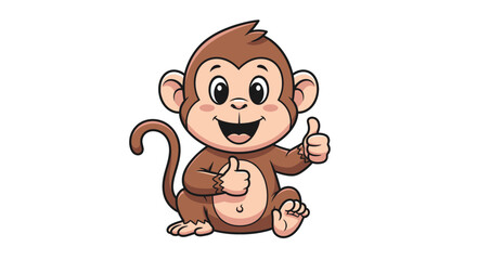 Fototapeta premium Adorable happy baby monkey cartoon character giving a double thumbs up gesture, signifying great success, approval, and positivity concept. Friendly primate mascot vector graphic.