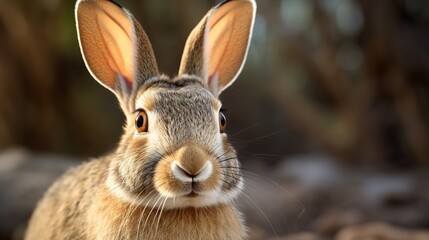 Close-up Portrait of a Curious Brown Rabbit with Long Ears and Whiskers
