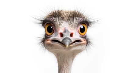 Close-Up Portrait of a Curious Ostrich with Bright Wide Eyes and Fluffy Facial Feathers Framing a Narrow Beak