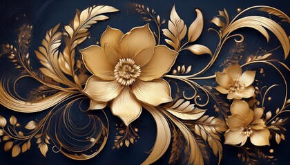 elegant golden floral design with intricate details on a dark textured background perfect for luxury wallpaper or sophisticated textile prints