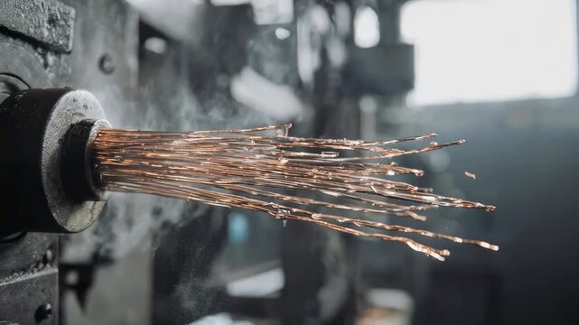Sparks flying from metal grinding machine in industrial setting