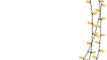 Hand drawn festive fairy lights border on vertical right side on transparent background. Empty copy space on the left. For holiday greetings, event invitations, cozy social media templates. PNG