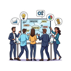 Diverse Business Team Collaborating on Innovative Marketing Strategy and Digital Growth Plan in a Dynamic Brainstorming Meeting
