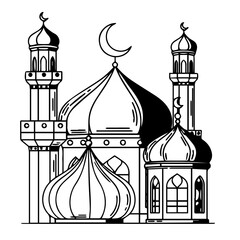 Majestic Mosque (Masjid) Exterior View Showcasing Traditional Islamic Architecture, Dome, and Minarets