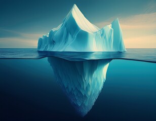 the image shows the tip of an iceberg floating in the ocean