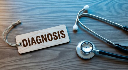 Diagnosis concept with stethoscope on a wood table symbolizing medical care and healthcare expertise