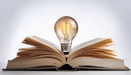 glowing light bulb above books on white transprent background symbolizes knowledge and learning concept education knowledge