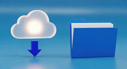 Cloud data transfer icon with folder, depicting uploading or downloading of files and documents