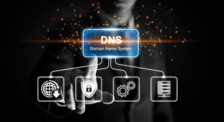 Domain Name System Concept: Man Activating DNS Interface for Network Security and Web Server Management