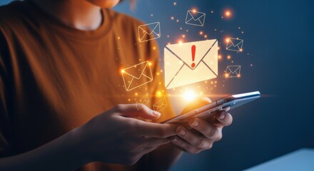 Woman checking smartphone for urgent email notifications, communication technology with digital communication and alert message