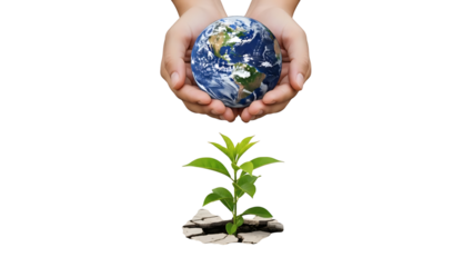 A person holding a blue globe in their hands represents a global business concept for environment protection and nature care